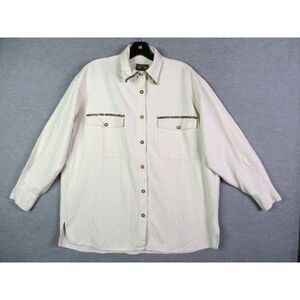 EXP‎ Jeans Womens Shirt Large White Silk Button Up Beaded Southwestern Rodeo VTG